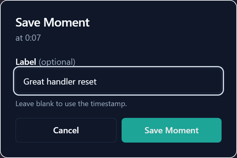 Save moment modal
